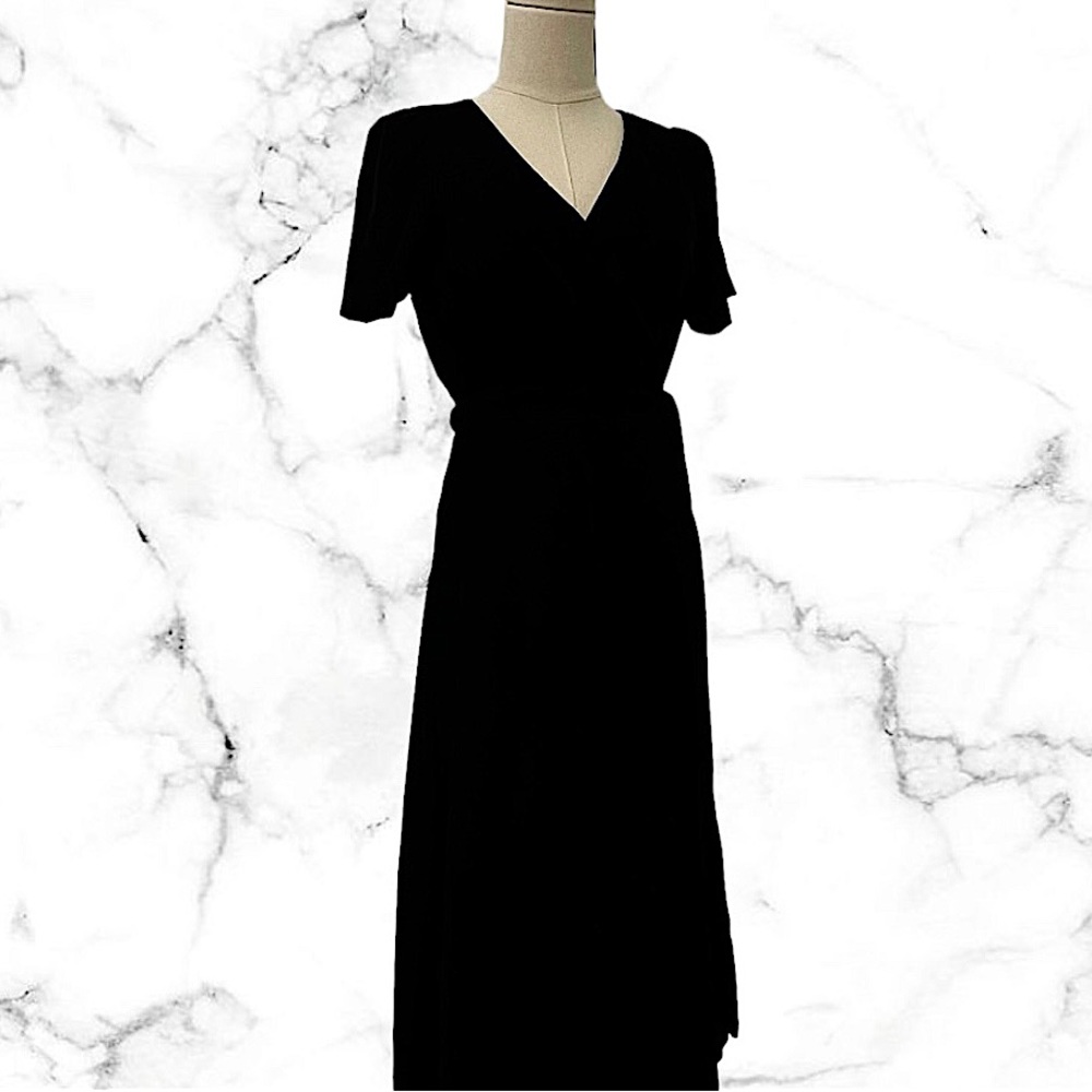 Gap Velvet Black Dress Small Long Cocktail Wedding Guest Brunch Date Night